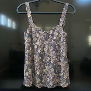 Theory Gray Silk Tank Top Blouse Floral Print, Size SP